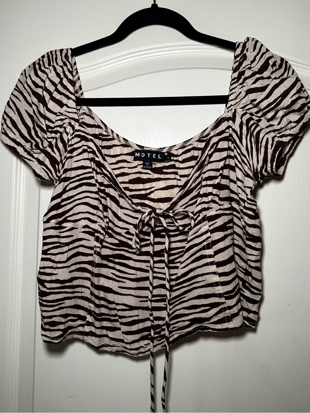 Motel Rocks Zebra-Print Tie-Front Crop Top